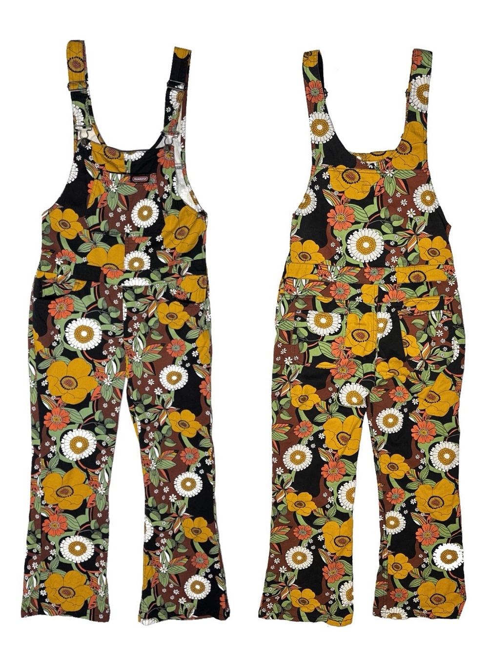 Run And Fly Jumpsuit Floral Overalls Bib 70's Retro Groovy Dungarees Twill Small